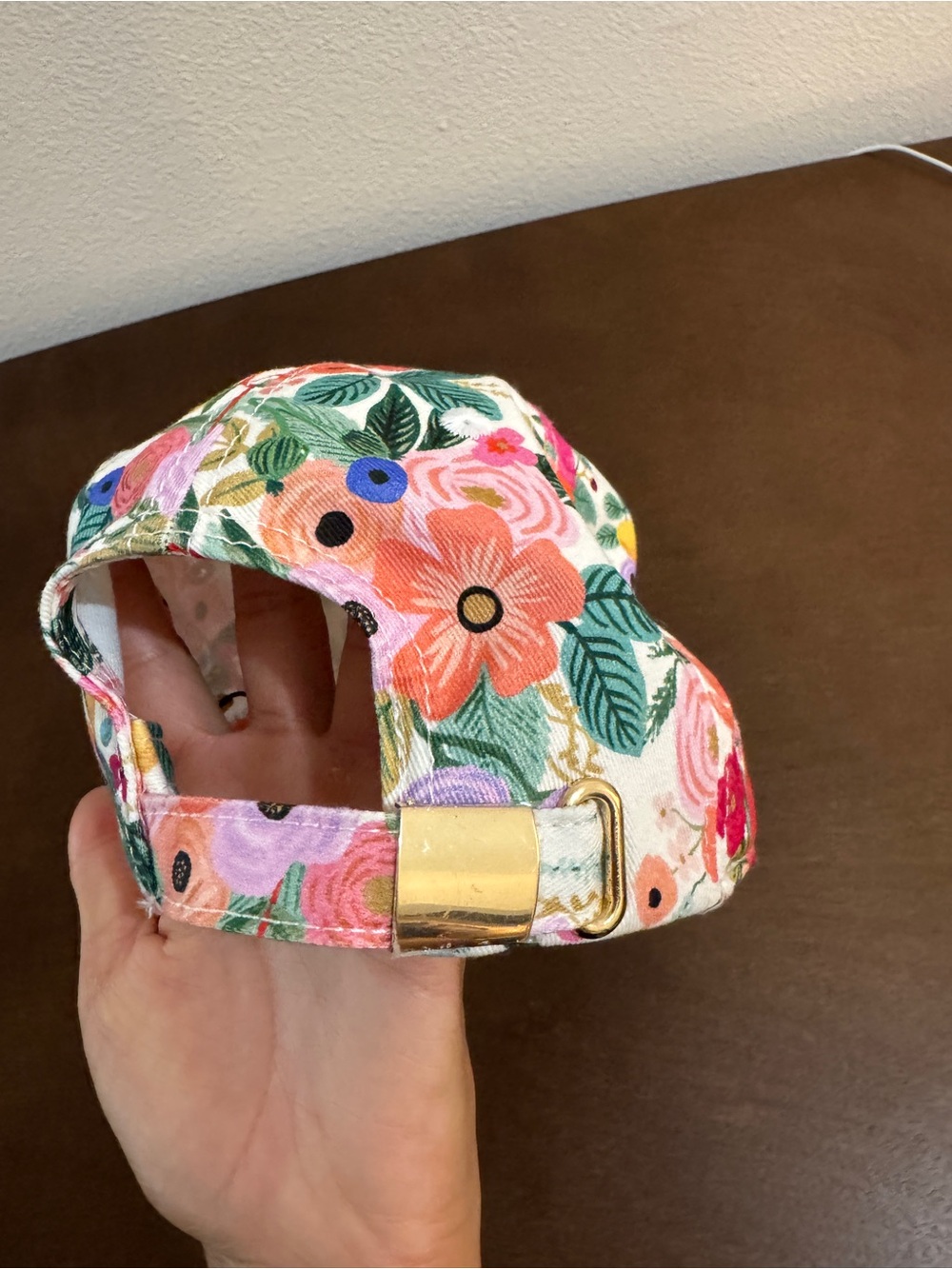 Rifle Paper Co. Floral Cotton Baseball Cap in White, Pink, Green, Coral - Picture 4 of 6